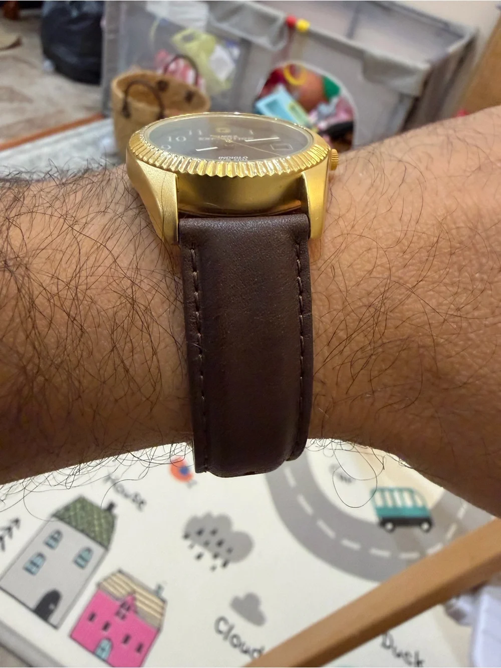 Vintage Timex Expedition H1Y653 Watch Fluted Bezel Gold Brown Leather 1998